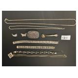 #1211 Lot of 10 Sterling Silver Incl. Geta Sandal Box , Spoon Pin, 2 Charms, 3 Bracelet’s & Necklace