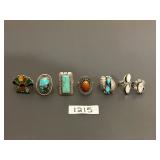 #1215  Lot Of 7 Sterling Silver, Turquoise & Gems Ring’s