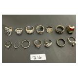 #1216 Lot Of 10 Sterling Silver Rings Incl. Gems & Stones