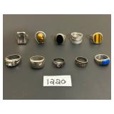 #1220 Lot of 10 Sterling Silver Rings Incl. Gems & Stones