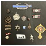 #1223 Lot of 14 Sterling Silver medals & Charms
