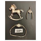 #1224 Lot of 3 Incl. 2 Sterling Silver Broaches & A 14 K Gold Watch