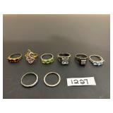 #1227 Lot of 8 Silver Rings With Gems