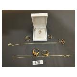 #1231 Lot of Gold Incl. 2 - 14 k Gold Rings With Stones & Chain, 2 - 10 K Rings & necklace
