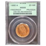#1268 1888-A Germany-Prussia Friedrich II Gold 20 Mark MS-66 PCGS Weight: 7.965 G