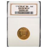 #1272 1719 Swiss-Zurich KM-M1 Gold Ducat MS-62 NGC Weight: 3.5G (AGW: 0.111 oz)