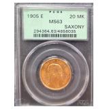 #1273 1905 Germany/Saxony Gold 20 Mark MS-63 PCGS Weight: 7.965G