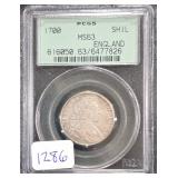 #1286 1700 English William III Silver Shilling MS-63 PCGS Weight: 6.0G