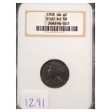 #1291 1703 VIGO English Silver Queen Anne 6 Pence NGC AU-58PQ Weight: 3.0G