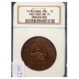 #1294 1848 Essai France Copper 1 Decime MS-65 NGC Weight: 21.64G