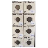 #1236 Lot of 8 incl. Indian Pennies (1859 Fine, 1859 VG, 1860 VG, 1862 VG, 1862 VG, 1862 VG, 1863 VG