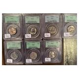 #1240 Lot of 7 1936-1942  Silver Proof Quarters (1936 PR66, 1937 PR65, 1938 PR67, 1939 PR66, 1940 PR