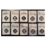 #1242 Lot of 10 1955-1964 Silver Proof Quarters All PF68