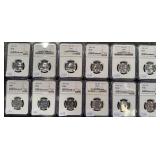#1243 Lot of 12 1953-1964 Silver Proof Quarters All PF69 Except 1953, 1954 PF68