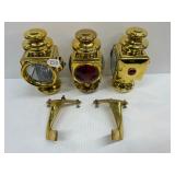 #7531 Complete Set of Repro Brass Side lamps and Trail light Lantern- E & J with brackets