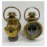 #7538 (2) Early Brass Era Side lamps