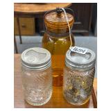 #`1654 Amber 'Globe' Jar & (2) Jumbo #`1654 Amber 'Globe' Jar & (2) Jumbo