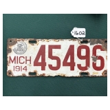 #1602 1914 Porcelain License Plate #1602 1914 Porcelain License Plate