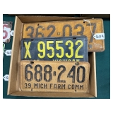 #1604 License Plate lot of 3 incl. 1937 Dealer, 1939 Michigan Farm Comm, etc. #1604 License Plate lot of 3 incl. 1937 Dealer, 1939 Michigan Farm Comm, etc.