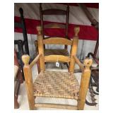 #1766 (2) Antique Childs Ladder Back Armchairs with Woven Bottom #1766 (2) Antique Childs Ladder Back Armchairs with Woven Bottom