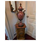 Marble Vase on Oak Pedestal Stand