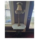 Marble Top Antique Table & Fun Lamp