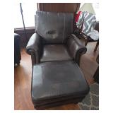 Black Leather Armchair with Ottoman