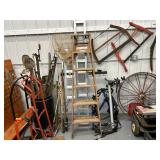 Garage Related incl. Ladder, Antique Saws, 