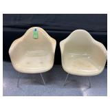#813 Lot of 2 Herman Miller /Eames Cream Fiberglass Arm Shell Chairs 