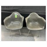 #814 Lot of 2 Herman Miller /Eames Grey Fiberglass Arm Shell Chairs 