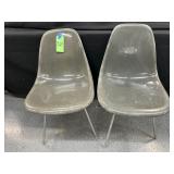 #824 Lot of 2 Herman Miller/ Eames Grey Fiberglass Arm Side Shell Chairs 