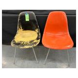 #826 Lot of 2 Herman Miller/ Eames Side Shell Chairs, Orange, Cream Chair Needs Work 