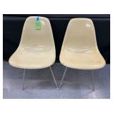#827 Lot of 2 Herman Miller/Eames Cream Side Shell Chairs 