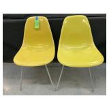 #828 Lot of 2 Herman Miller/ Eames Yellow Side Shell Chairs 