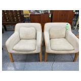 #839 Lot of 2 BILL Stephens for Knoll Upholstered Oak Armchairs 
