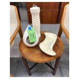 #840 Lot of 4 Incl. Raymor Scandinavian Tray Tables (Plywood) Modern Pottery & Lighter 