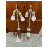 #860A Lot of 2 Walnut & Brushed Nickle/Pull Chain Table Lamps (no shade) 