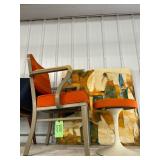 #878 Lot of 2 Incl. Steelcase Striped Orange Fabric Chair, Eero Saarinen an Early Tulip  stool 