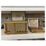 #899 Magnavox All Transistor Hero Portable Record Player with Detachable Speakers  & Records 