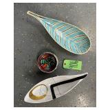 #906	 Lot of 3 Incl. Charles Murphy by Redwing Footed Ladle Bowl, Unmarked Gold  & Black Free Form F