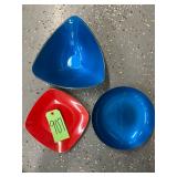 #907 Lot of 3 Inc. 2 Reed Barton Enamel Silver Plate Blue Bowls & Cathrineholm  Red Bowl 