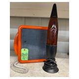 #909 Lot of 2 Incl. Lava Lamp & 1970’s Orange Plastic Telephone with Chalk Board  on Front  