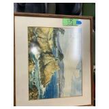 #957 Framed and Matted Sea Scape Watercolor by Davis. Schwartz 