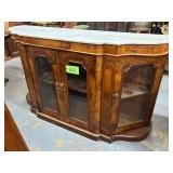 #600 Great Marble Top Victorian Style China Cabinet with Glass Door and Inlay