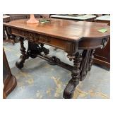 #602 Victorian Walnut Renaissance Revival Consol Center Table