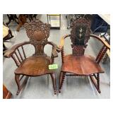 #607 (2) Victorian Walnut Rocking Chairs with Lion Head Arm Ends