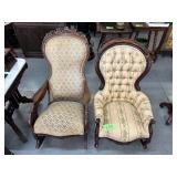 #608 (2) Antique Victorian Foral Upholstered Rocking Chairs