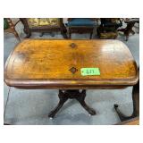 #611 Oval Victorian Burr Walnut Fold out game table with Intricate Geometric