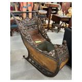 #613 Fantastic Dutch European Walnut Carved Childs Sleigh Sled 