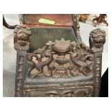 #613 Hand  Carved Lions Heads and Hand painted Cow Scene